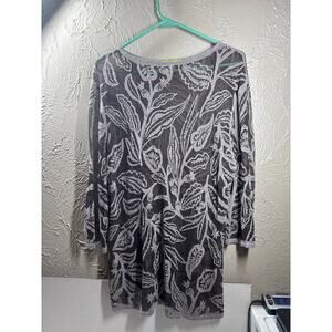 Sigrid Olson Black Silver Print Pullover Blouse Top Boho Hippie Size Medium